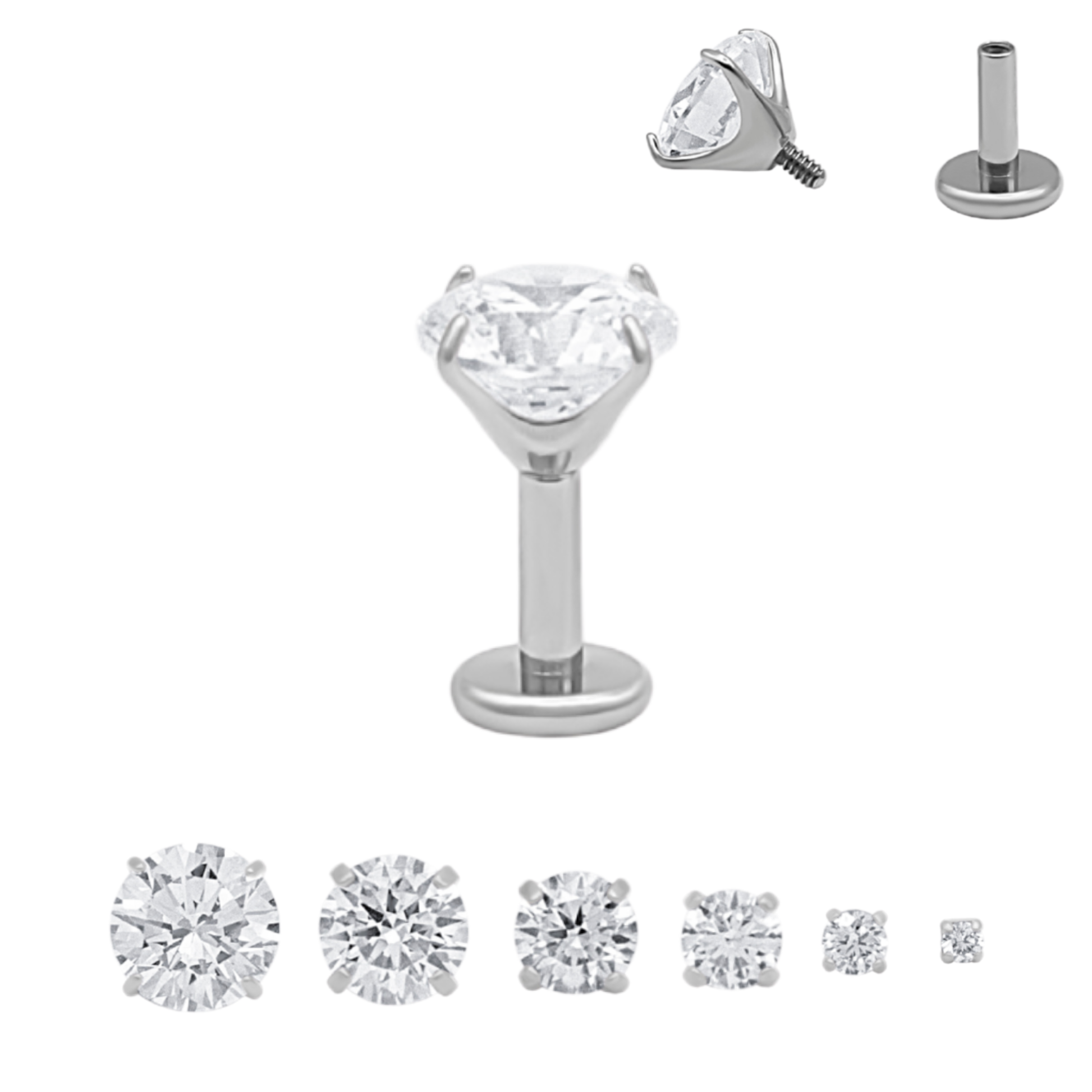 IVY Flat Back Earring Stone Sizes 1.5mm to 5mm — Implant Grade Titanium CZ Studs
