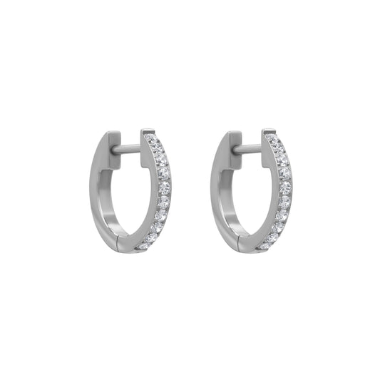 Pair of titanium hoop earrings with cubic zirconia stones.