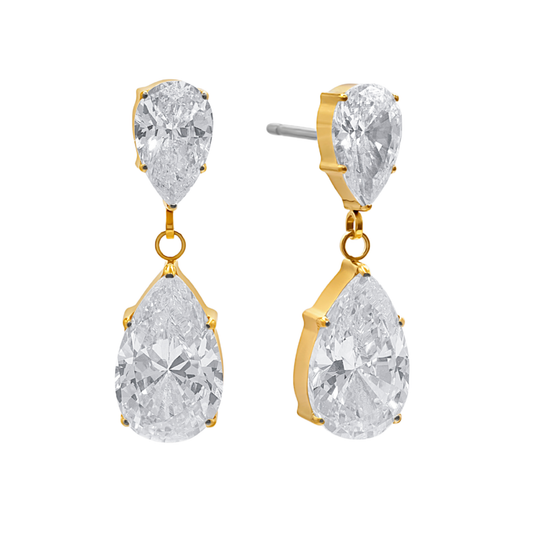 Hypoallergenic 18k gold drop titanium earrings in implant grade ASTM F136 titanium. Earrings for sensitive ears. Waterproof, tarnish-free, nickel-free.