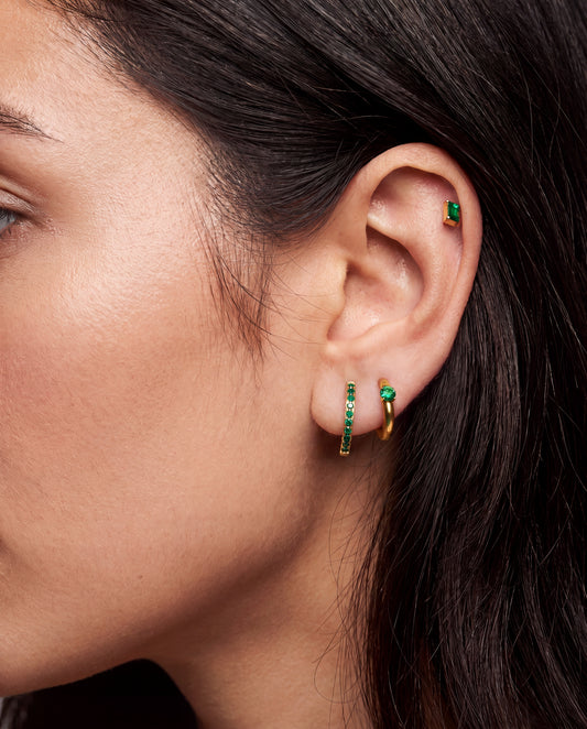 Olivia Hypoallergenic Titanium Hoop Earrings in 18K Gold with Green Stones